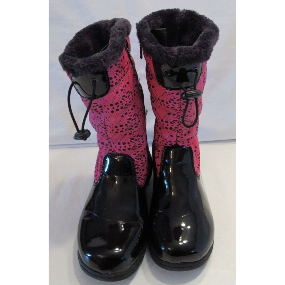 Totes Winter Boots Black and Pink Faux Fur Lined Side Zip Size 6M
